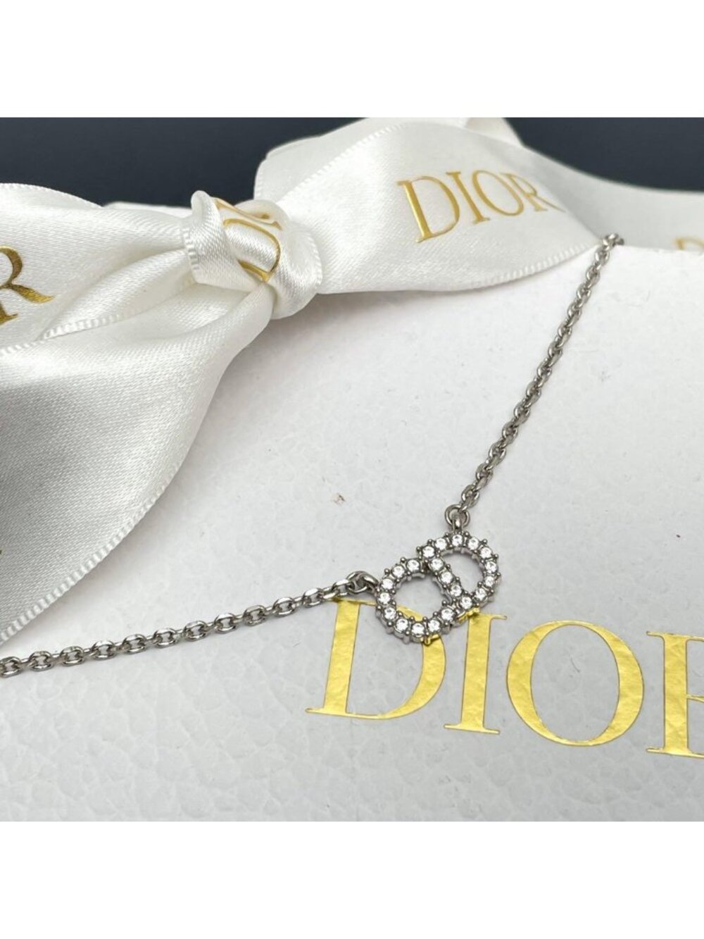 Dior Clair D Lune CD Logo Necklace Rhinestone